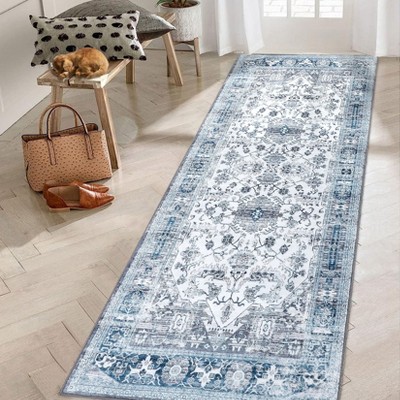 Vintage Floral Print Throw Washable Area Rug Non Slip Oriental Distressed Accent Rugs Soft Low Pile Traditional Medallion Floor Carpet