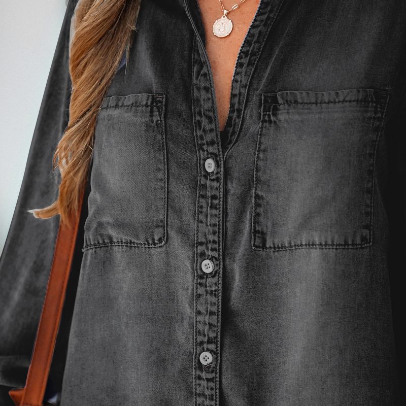 Women's Button-Front Frayed Longline Denim Shirt - Cupshe, 3 of 6