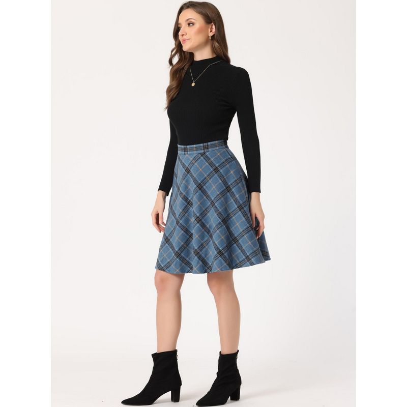Allegra K Women's Plaids Vintage Tartan Elastic Waist Knee Length A-Line Skirt, 4 of 7