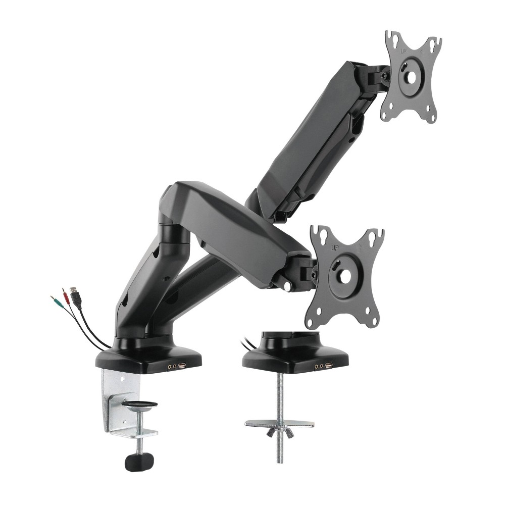 Premium Height Adjustable Double Monitor Arm Black - Rocelco: Ergonomic Dual Screen Stand, 13"-27" Compatibility, VESA 100x100