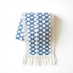 Anna-Kaci Geometric Woven Table Runner with Tassel Fringe Edges - Blue - 1 of 4