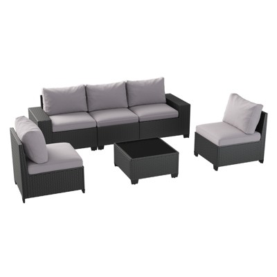 Aoxun 6-Piece Outdoor Wicker Sectional Set with 4'' Cushions & Wide Armrests, Patio Conversation Sofa with Waterproof Cover for Backyard or Garden