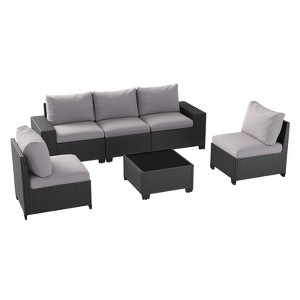 Aoxun 6-Piece Outdoor Wicker Sectional Set with 4'' Cushions & Wide Armrests, Patio Conversation Sofa with Waterproof Cover for Backyard or Garden - 1 of 4