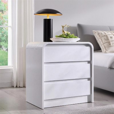 Nightstand with Charging Station, 25" Tall Modern Wood Bedside Table with 3 Storage Drawers, End Table for Bedroom, Living Room