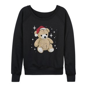 Women's - Instant Message - Christmas Teddy Bear Lightweight French Terry Wide Neck Long Sleeve Graphic Shirt - 1 of 4