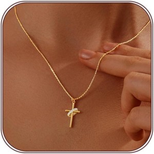 Dainty Gold Cross Necklace for Women, 14K Plated Faith Pendant Choker Hypoallergenic - 1 of 4