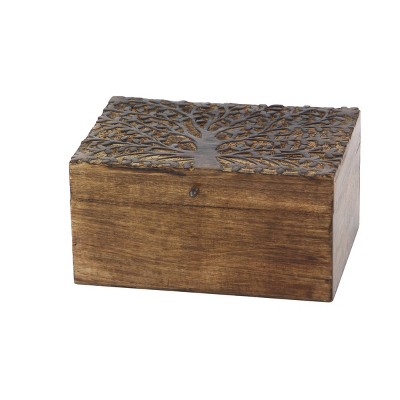 Rustic Hand-Carved Mango Wood Lidded Boxes Set of 3