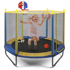 SUGIFT 60'' Kids Trampoline with Safety Enclosure Net, Basketball Hoop & Dartboard, Indoor Outdoor Toddler Trampoline - 1 of 4
