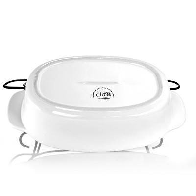 White Ceramic Oval Bakeware with Lid and Black Metal Rack