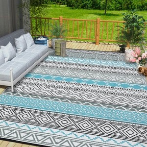 Outdoor Rugs Waterproof, Portable Lightweight Plastic Straw Camping Geometric Reversible Indoor Outdoor Floor Mat for RV Porch Deck Balcony Beach - 1 of 4
