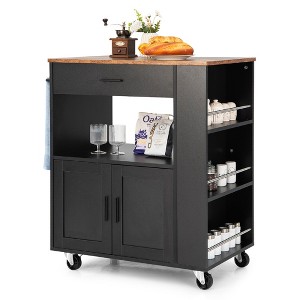 Costway Kitchen Island Cart Rolling Storage Cabinet w/ Drawer & Spice Rack Shelf - 1 of 4