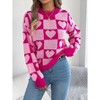Women Checkered Holiday Oversized Sweater Cute Plaid Print Crewneck Sweatshirt Knit Puff Sleeve Chunky Jumpers - 2 of 4