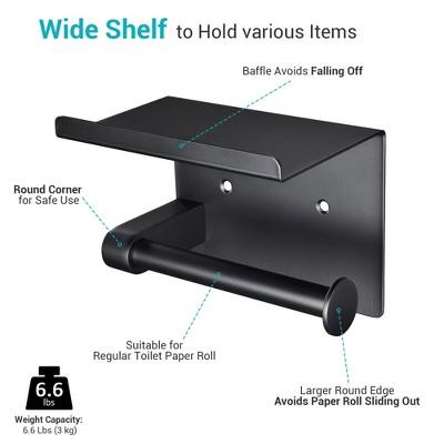 Matte Black Stainless Steel Wall Mounted Toilet Paper Holder with Shelf