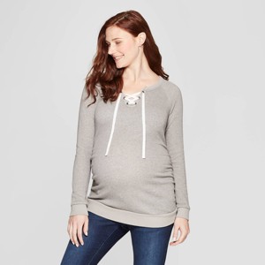 Maternity Textured Lace-Up Sweatshirt - Isabel Maternity by Ingrid & Isabel Gray XL, Women