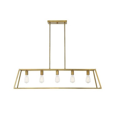 Denton Warm Brass Geometric 5-Light Linear Chandelier