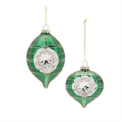 Vintage-Inspired Green Reflector Glass Ornaments – Set of 12