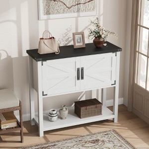 Farmhouse Coffee Bar Cabinet, Double Door Buffet Cabinet with Storage and Open Shelf, Wooden Console Entryway Table for Kitchen, Living Room, Hallway - 1 of 4