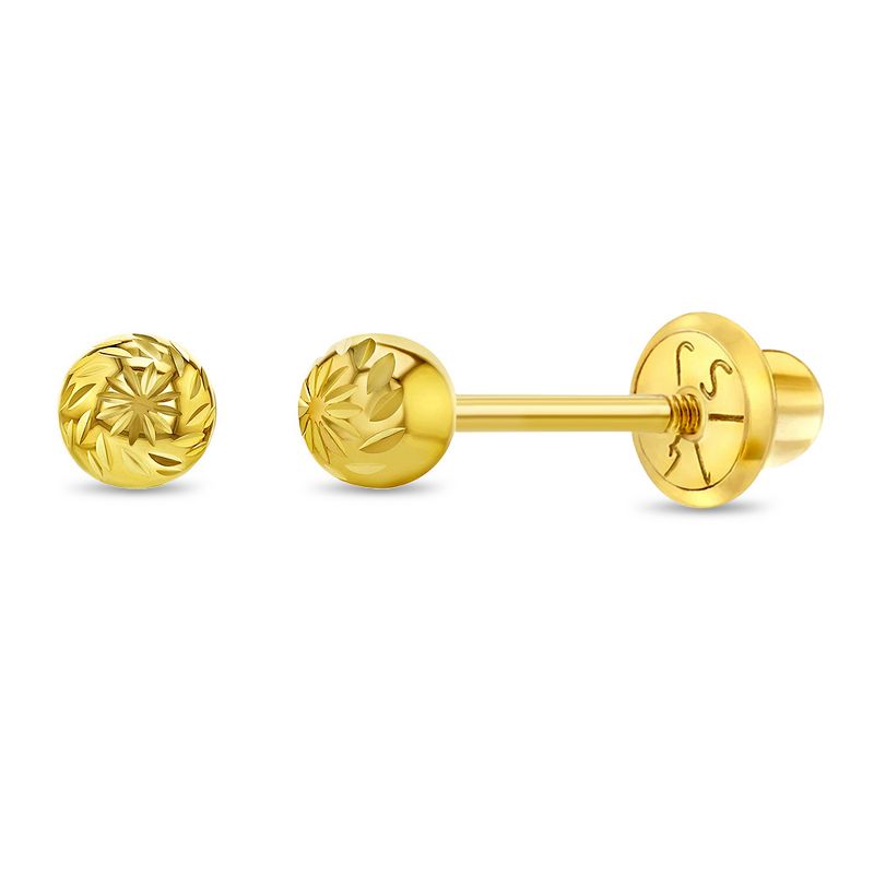 Girls' Diamond Cut Ball Screw Back 14k Gold Earrings - In Season Jewelry, 1 of 6