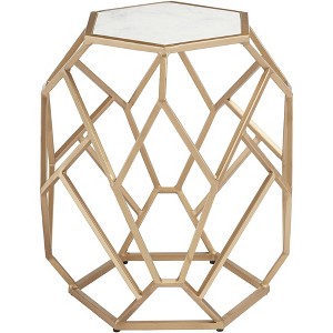 Coast to Coast Accents Modern Gold Metal Hexagon Accent Table 20 1/2" Real White Marble Tabletop for Living Room Bedroom Bedside - 1 of 4