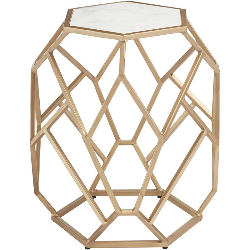 Coast to Coast Accents Modern Gold Metal Hexagon Accent Table 20 1/2" Real White Marble Tabletop for Living Room Bedroom Bedside, 1 of 7