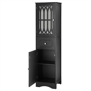 Tramull Tall Bathroom Cabinet with Drawer & Acrylic Doors, Freestanding Storage with Adjustable Shelf - 1 of 4