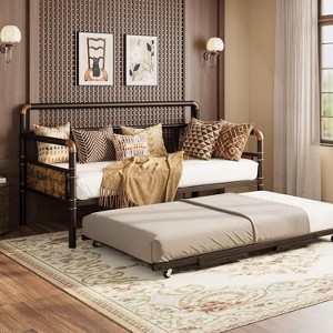 Garvee Stand-Up Twin Pop-Up Trundle Bed Frame with Locking Casters & Metal Slat Support - 1 of 4
