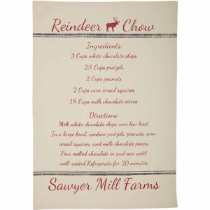 Sawyer Mill Holiday Reindeer And Recipes Unbleached Natural Muslin Tea Towel Set of 3 19x28 - 1 of 4