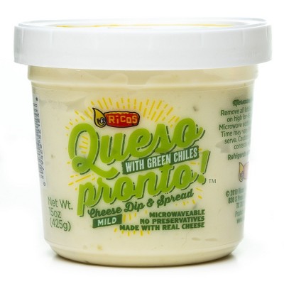 Ricos® Queso Pronto Mild Cheese Dip & Spread with Green Chiles, 15 oz, Tub, Shelf-Stable