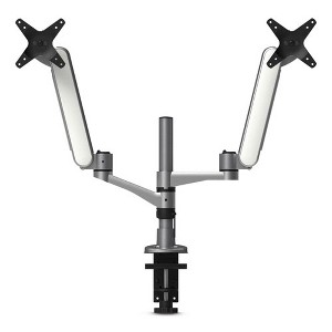 Kantek Multi-Directional Dual Monitor Arm, For 30" Monitors, 360 Deg Rotation, 105 Deg Tilt, 360 Deg Pan, Silver/WH, Supports 20 lbs - 1 of 4