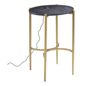 SEI Furniture Clarvin End Table with Wireless Charging Station Gold-Black - 1 of 3