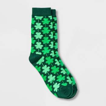 Women's Tonal Shamrocks St. Patrick's Day Crew Socks - Dark Green 4-10