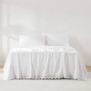 Lush Décor King 4pc Coastal Chic Scalloped Edge Cotton Sheet Set Sage - 1 of 4