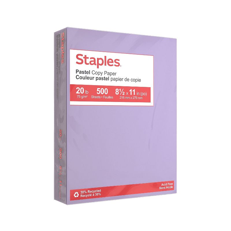 Staples Pastel Colored Copy Paper 8 1/2" x 11" Lilac 500/Ream (14782) 678826, 1 of 6