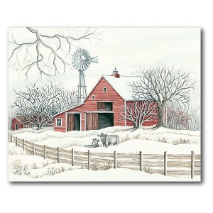 Winter Barn with Mill Gallery-Wrapped Canvas - 1 of 4