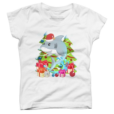 Girl's Design By Humans Funny Santa Shark Christmas T-Shirt By thebeardstudio T-Shirt
