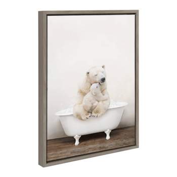 18" x 24" Sylvie Mother Baby Polar Bear Tub Framed Canvas by Amy Peterson Gray - Kate & Laurel All Things Decor