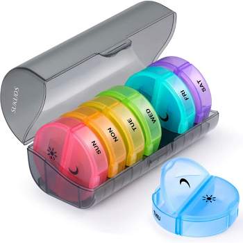 Maxpert AM/PM (7 Day) Weekly Push-Button Pill Organizer, Rainbow