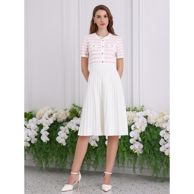 Женские платья INSPIRE CHIC Women's Striped Summer Short Sleeve Knit Flare Sweater Dress Light Pink Large — фото 2