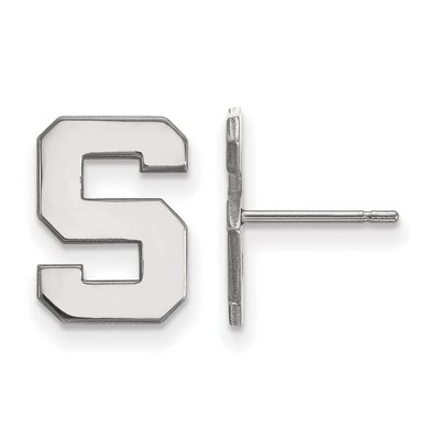 Black Bow Jewelry 14k White Gold Michigan State Spartans NCAA Post Earrings