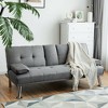 Tangkula Fabric Folding Convertible Futon Sofa Bed with 2 Cup Holders Dark/Light Gray - 3 of 4