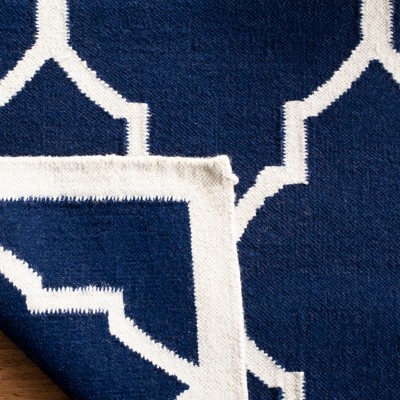 Navy and Ivory Geometric Wool Square Area Rug