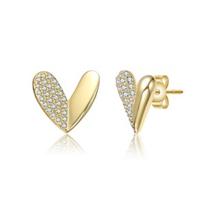 Guili 14K Gold Plated Heart Stud Earrings with Paved Clear Cubic Zirconia Offer a Romantic Sparkle with a Sleek, Elegant Design for Everyday Wear - 1 of 2