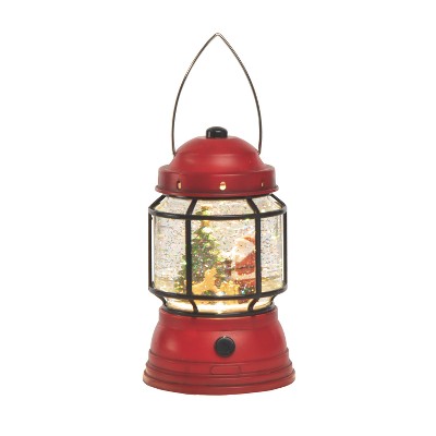 Transpac Light Up Rustic Santa Lantern with Water Globes Multicolored Tabletop Christmas Decoration for Indoor Use