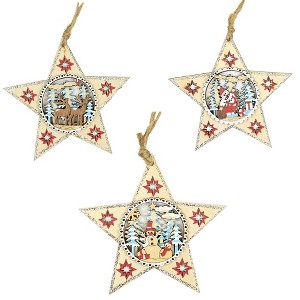 Holiday Ornament 3.25" Star With Winter Scene Santa Snowman Deer Laser  -  Tree Ornament Sets - 1 of 4