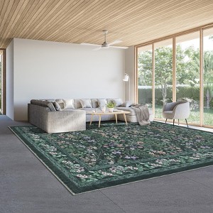 Washable Folding Floral Print Area Rug with Non-Slip Backing for Living Room or Bedroom - 1 of 4
