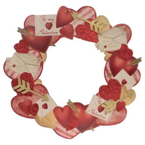 Wooden Beads with Rose Valentine's Day Heart Wall Decoration - 10.25 - Red