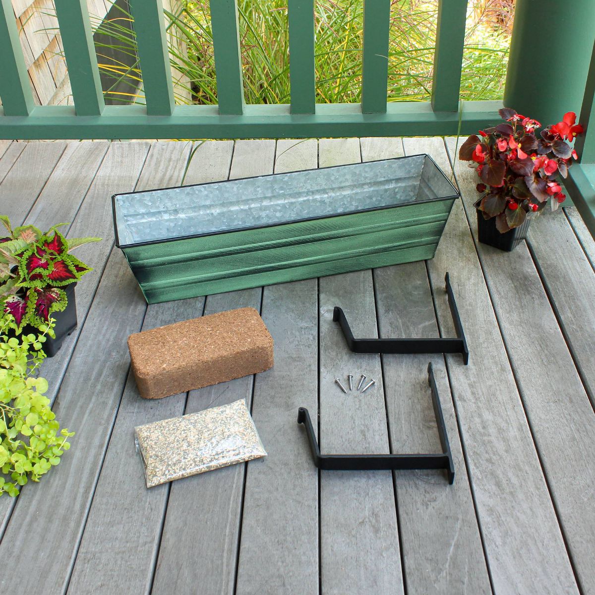 ACHLA Designs Small Patina Finish Rectangular Galvanized Steel Outdoor Planter Box with Mounting Bracket Green - thumbnail 7