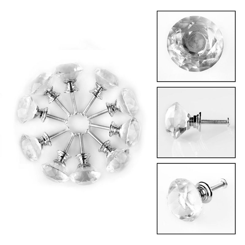 Unique Bargains Diamond Shaped Crystal Glass Drawer Handle Cabinet Knobs, 2 of 7