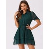 Allegra K Women's Peter Pan Collar Floral Drawstring Chiffon Layered Dress - 3 of 4