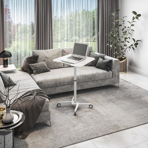 Racxily White Sit to Stand Mobile Laptop Computer Stand with Height Adjustable and Tiltable Tabletop - 1 of 4